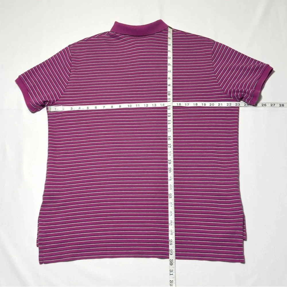 Polo Ralph Lauren Dark Pink & White Striped Polo Shirt‎ Size L Excellent